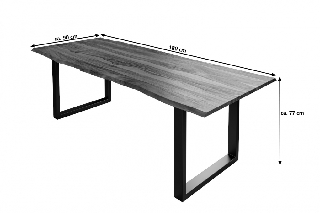 Esstisch Baumkante Massiv Sheesham-Holz naturfarben 180 x 90 U-Gestell silber Hero itemprop=