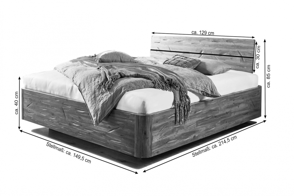 SAM® Schwebebett Holzbett Akazienholz 140 x 200 cm geteiltes Kopfteil LANZAROTE itemprop=