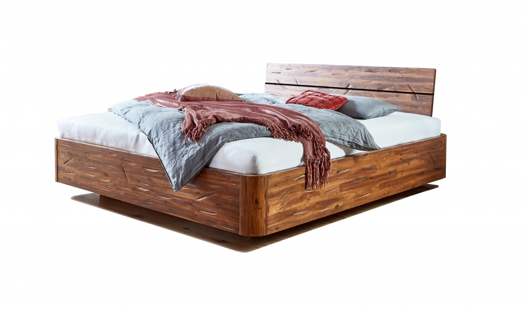  Schwebebett Holzbett Akazienholz 180 x 200 cm geteiltes Kopfteil LANZAROTE itemprop=