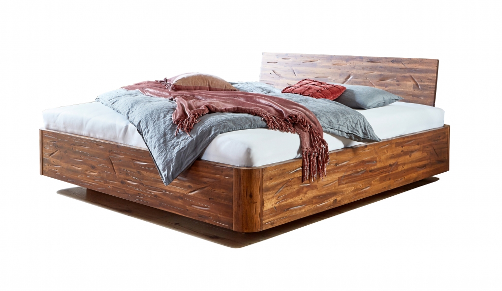 Schwebebett Holzbett Akazienholz 180 x 200 cm geschlossenes Kopfteil TENERIFFA itemprop=