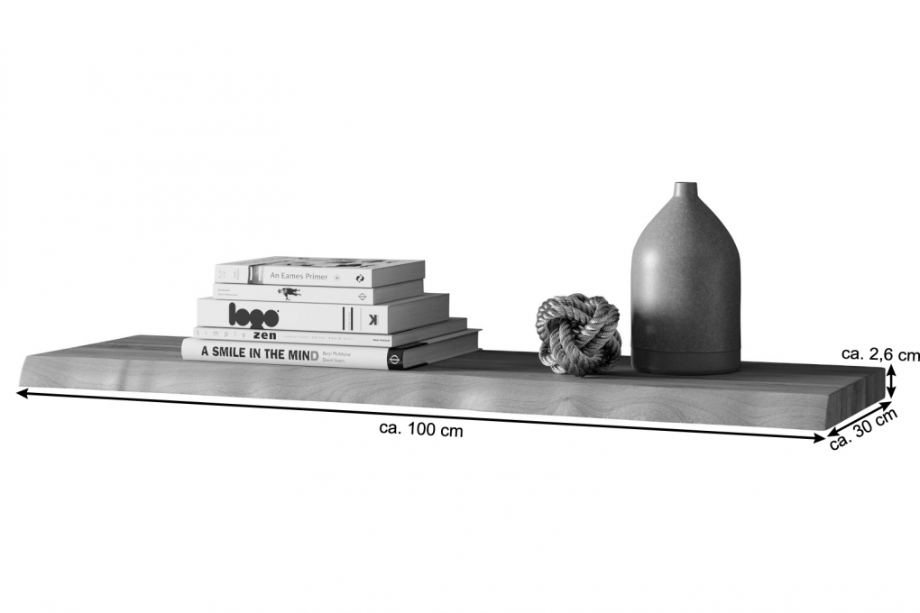 Baumkanten Wandregal Akazienholz 100 cm naturfarben SUVA itemprop=