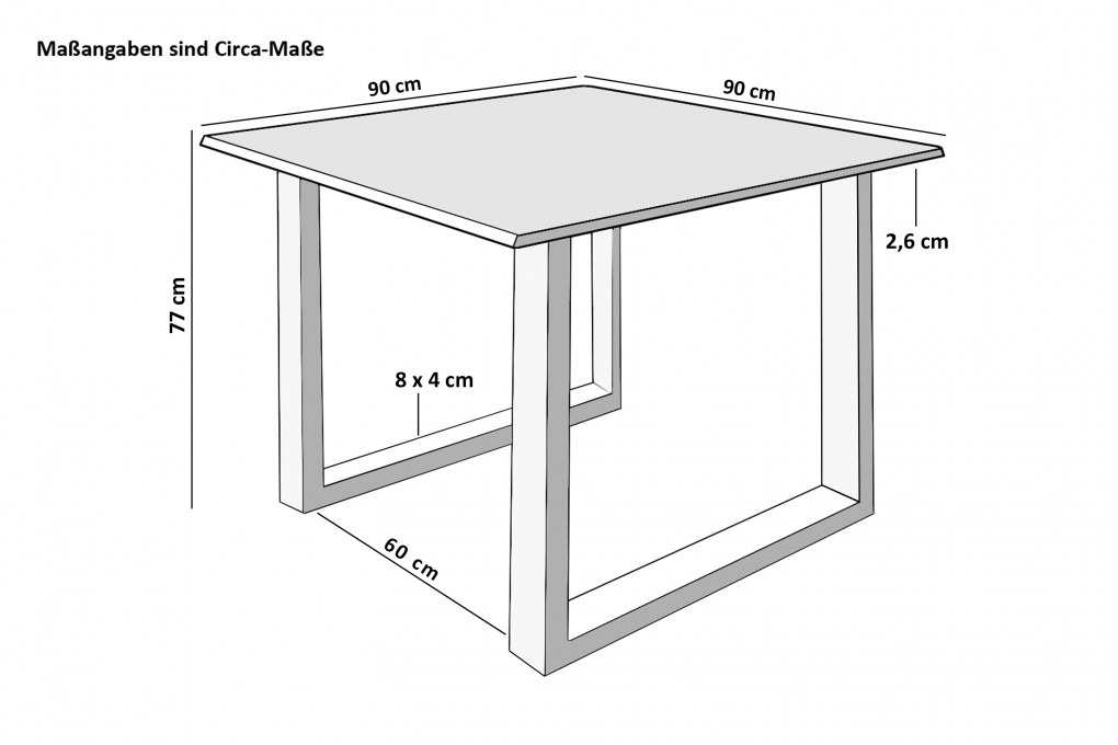 Esstisch Baumkante massiv Akazie nussbaumfarben 90 x 90 silber QUINN itemprop=