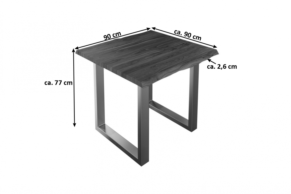 Esstisch Baumkante massiv Akazie nougat 90 x 90 cm silber LAUREN itemprop=