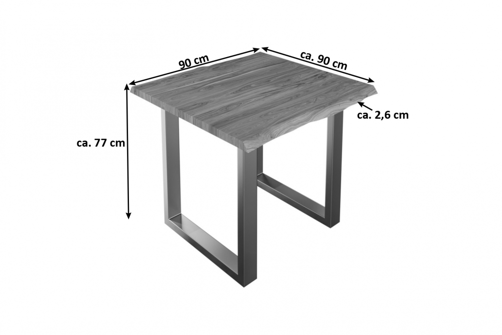 Esstisch Baumkante massiv Akazie stone 90 x 90 cm silber LAUREN itemprop=