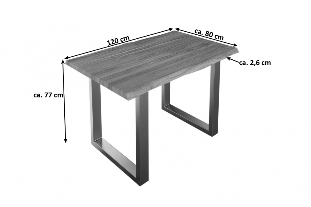 Esstisch Baumkante massiv Akazie stone 120 x 80 cm silber LAUREN itemprop=