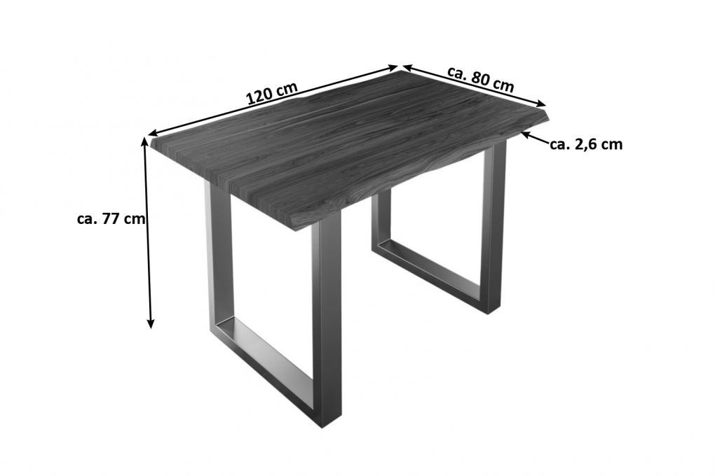 Esstisch Baumkante massiv Akazie nougat 120 x 80 cm silber LAUREN itemprop=