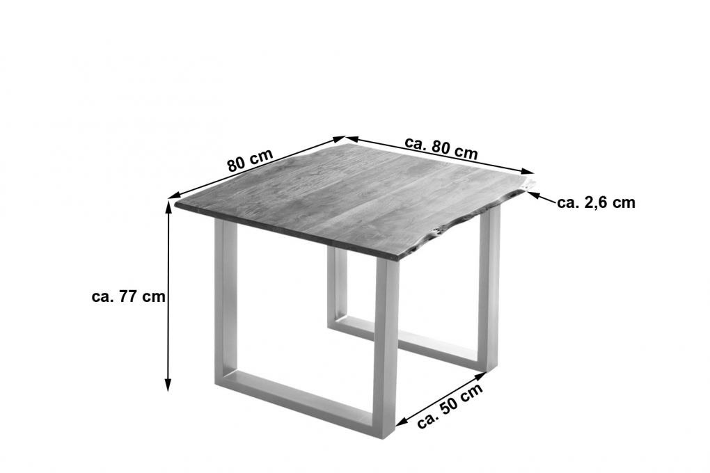 Esstisch Baumkante massiv Akazie nougatfarben 80 x 80 cm silber LAURINA itemprop=