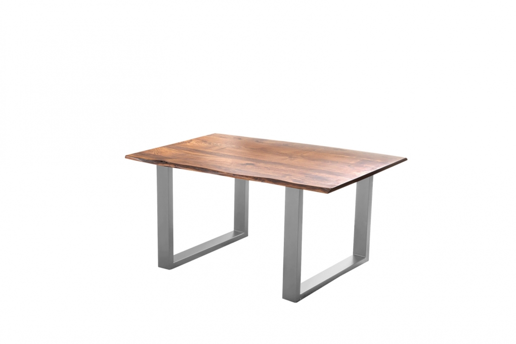 Esstisch Baumkante massiv Akazie nougatfarben 120 x 80 cm silber LAURINA itemprop=