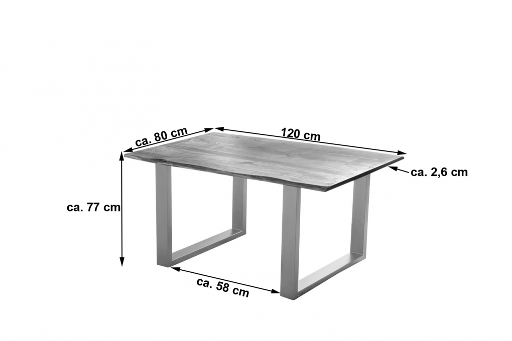 Esstisch Baumkante massiv Akazie nougatfarben 120 x 80 cm silber LAURINA itemprop=