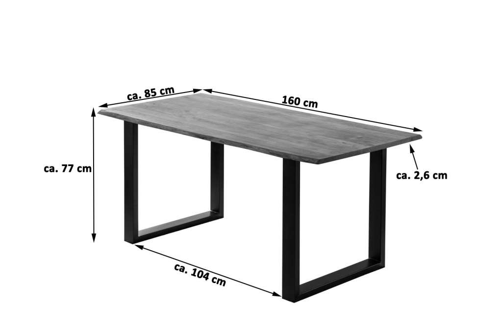 Esstisch Baumkante massiv Akazie stonefarben 160 x 85 cm schwarz LAURINA itemprop=