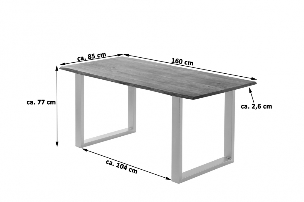 Esstisch Baumkante massiv Akazie stonefarben 160 x 85 cm silber LAURINA itemprop=