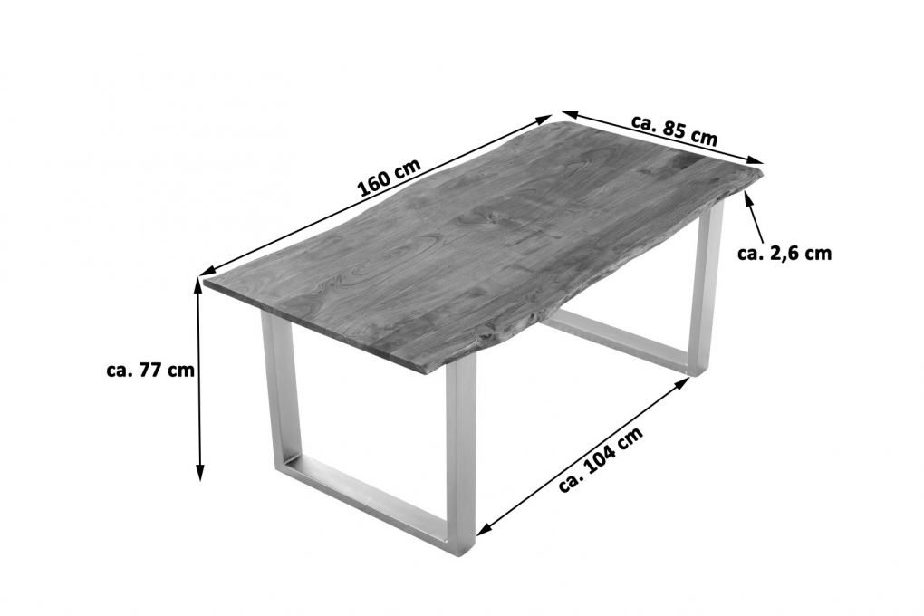 Esstisch Baumkante massiv Akazie nougatfarben 160 x 85 cm silber LAURINA itemprop=