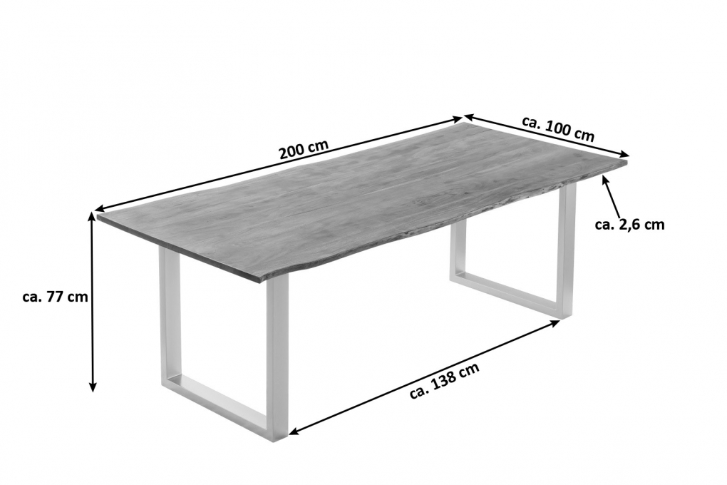 Esstisch Baumkante massiv Akazie stonefarben 200 x 100 cm silber LAURINA itemprop=