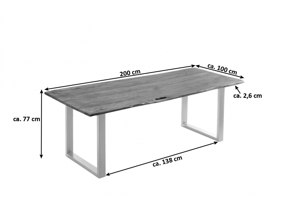 Esstisch Baumkante massiv Akazie nougatfarben 200 x 100 cm silber LAURINA itemprop=