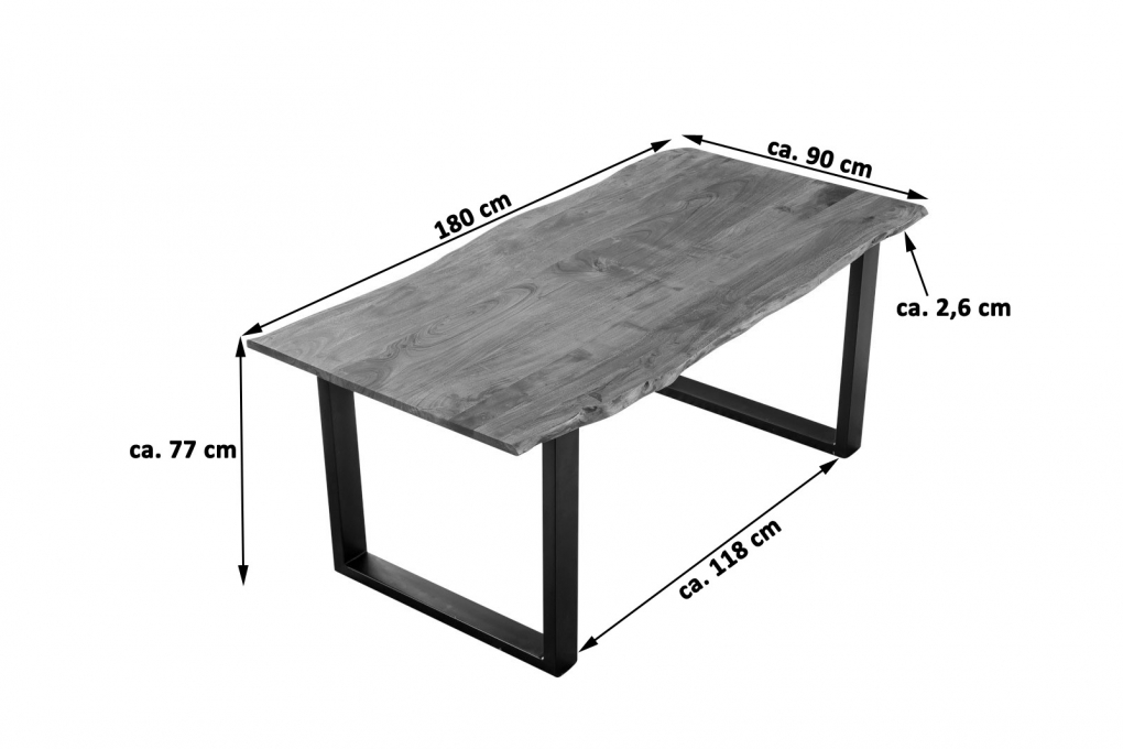 Esstisch Baumkante massiv Akazie nougatfarben 180 x 90 cm schwarz LAURINA itemprop=