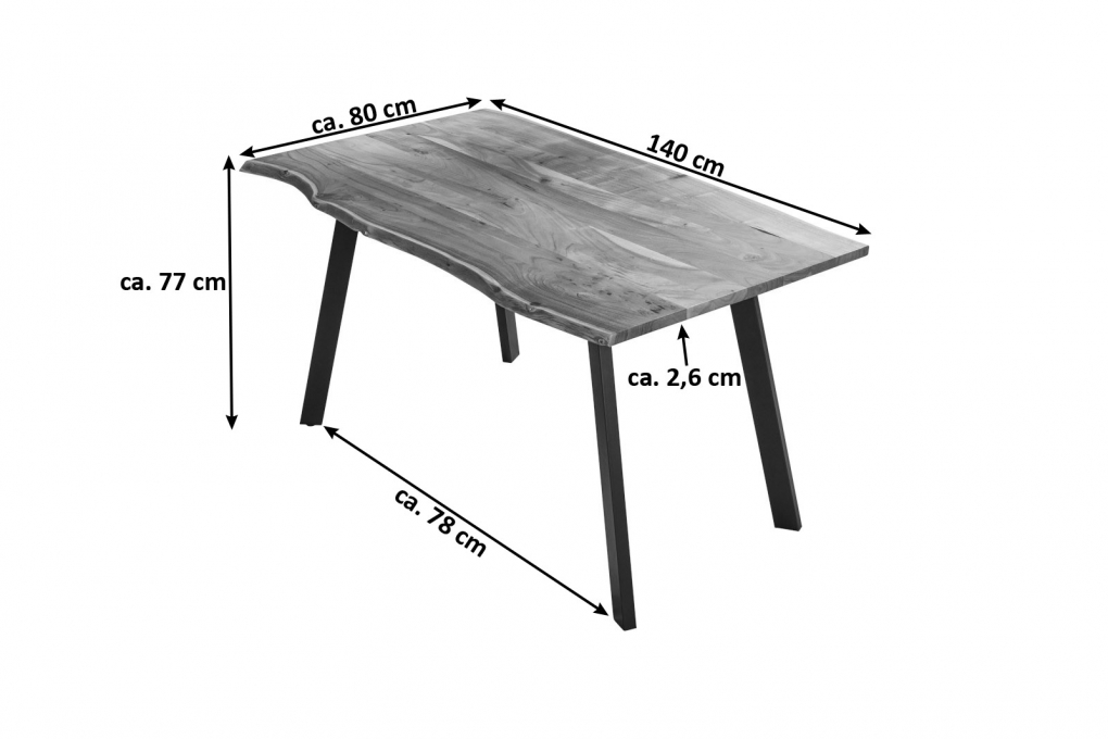 Esstisch Baumkante massiv Akazie naturfarben 140 x 80 cm schwarz LAXMI itemprop=