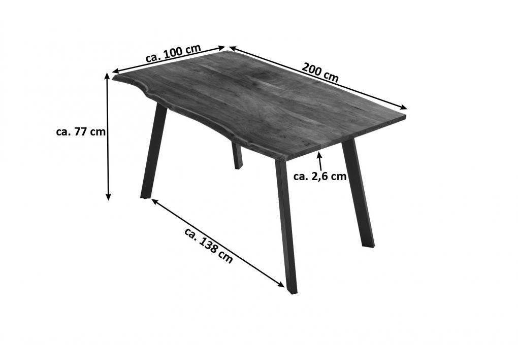 Esstisch Baumkante massiv Akazie nussbaumfarben 200 x 100 cm schwarz LAXMI itemprop=