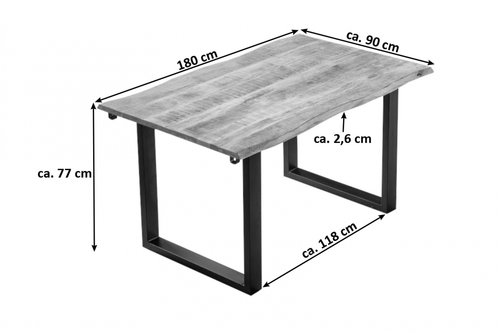 SAM® Esstisch Baumkante Mango natur 180 (280) x 90 cm Ansteckplatten schwarz NOAR itemprop=