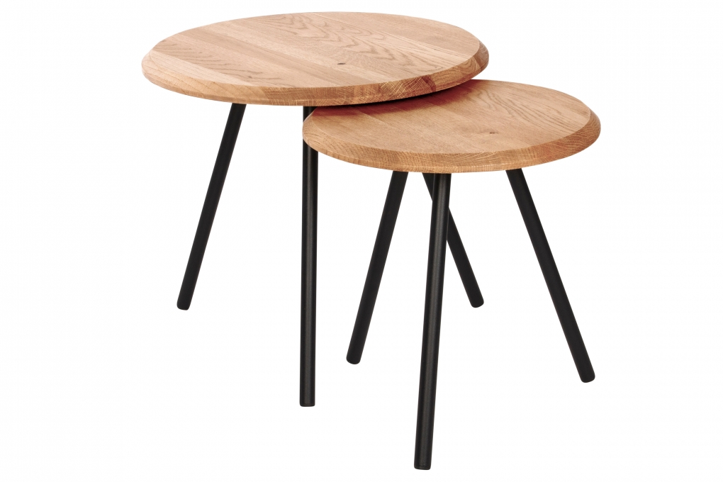 Couchtisch 2er Set Industrial-Design Wildeiche massiv 45 & 35 cm schwarz ASIM itemprop=