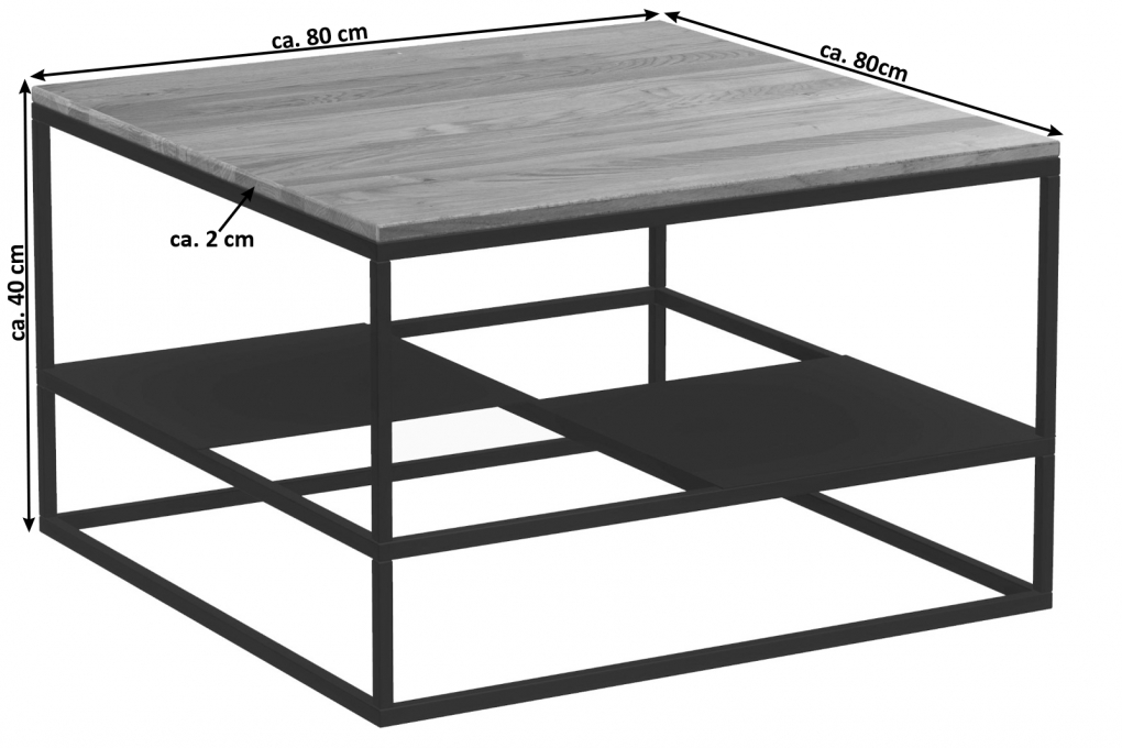 Couchtisch Beistelltisch massiv + geölt Wildeiche 80 x 80 schwarz Talas itemprop=