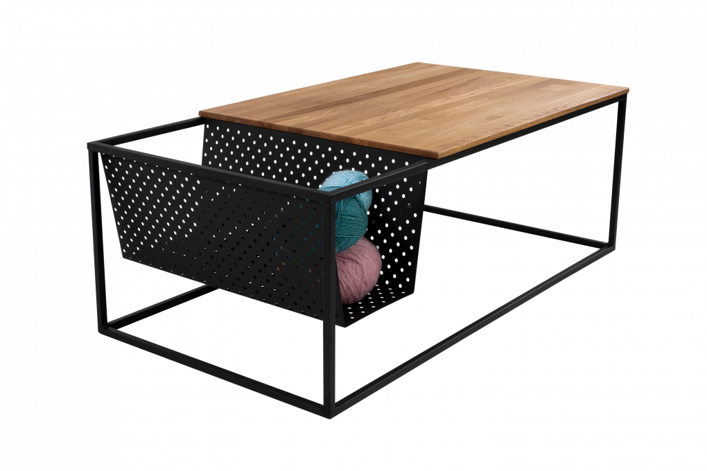 Couchtisch Industrial-Design Wildeiche massiv 110x60 cm schwarz DARI itemprop=