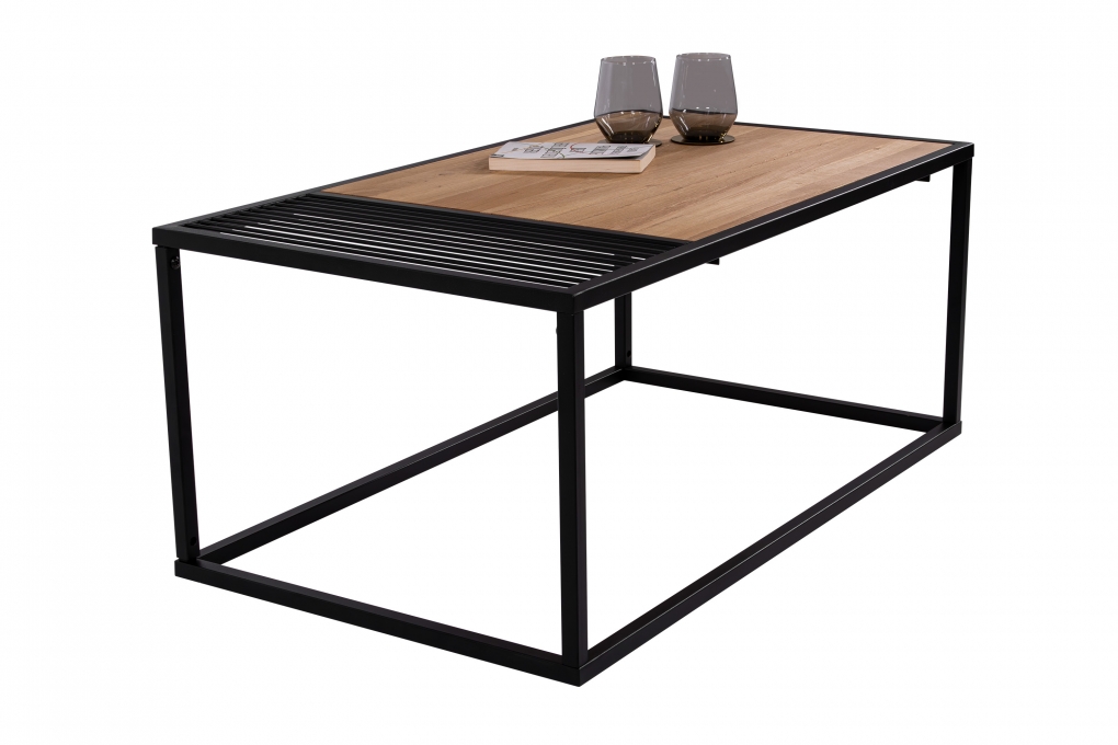 Couchtisch Industrial-Design Wildeiche massiv 95x55 cm schwarz MELODY itemprop=