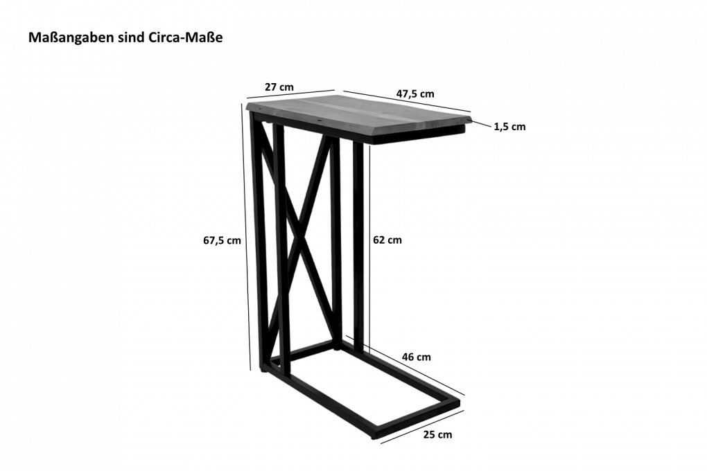 Beistelltisch Laptoptisch massiv natur 47,5x27x67,5 cm Akazie schwarz GRANADA itemprop=