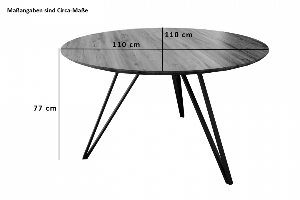 SAM® Runder Esszimmertisch massiv Akazie natur 110 cm Metallfuß schwarz INSA itemprop=