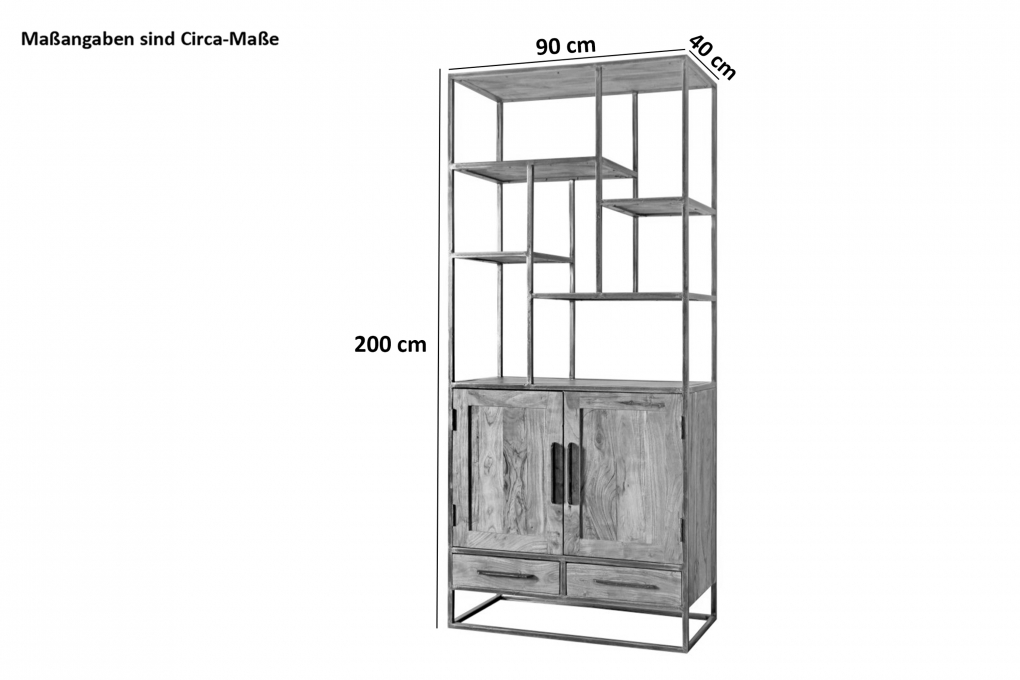 Standregal massiv Akazienholz 90 x 200 cm stonefarben OKLAHOMA itemprop=