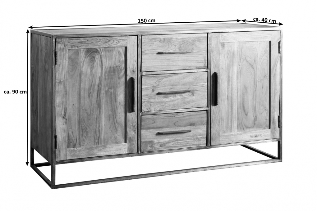 Sideboard Lowboard 150 x 90 x 40 cm Akazienholz nougatfarben OKLAHOMA itemprop=