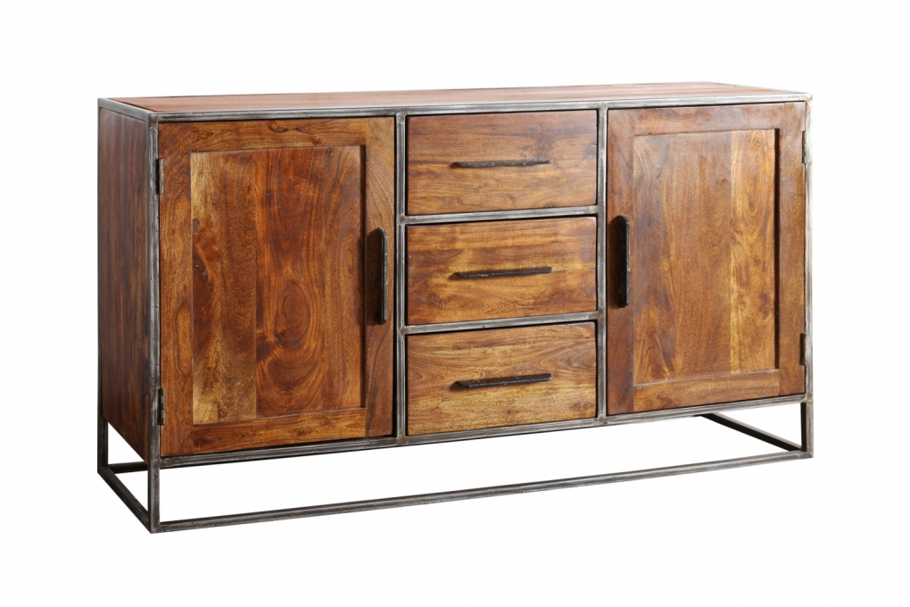 Sideboard Lowboard 150 x 90 x 40 cm Akazienholz nougatfarben OKLAHOMA itemprop=