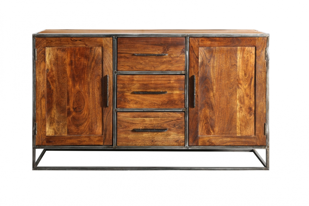 Sideboard Lowboard 150 x 90 x 40 cm Akazienholz nougatfarben OKLAHOMA itemprop=