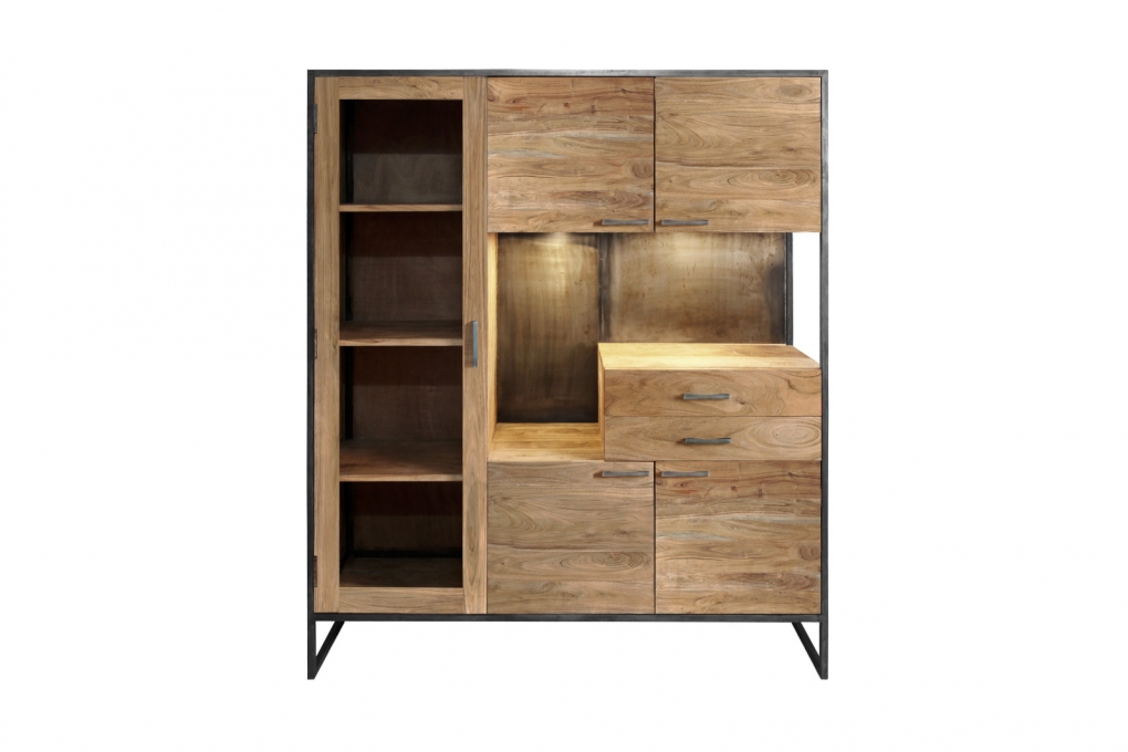 Highboard 139 x 160 x 40 cm Akazienholz massiv stonefarben SYDNEY itemprop=