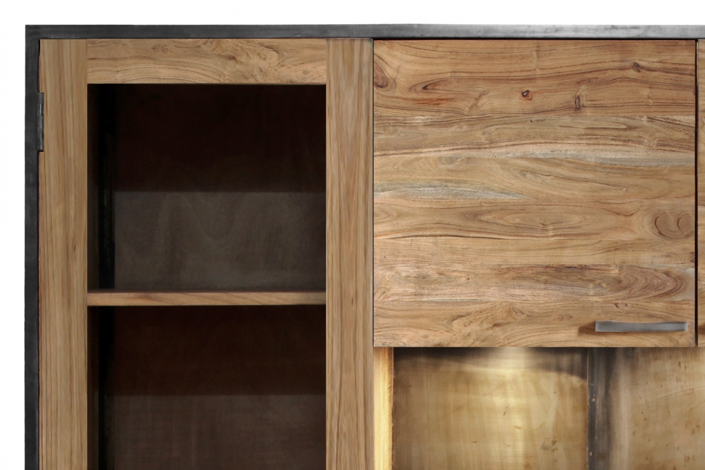 Highboard 139 x 160 x 40 cm Akazienholz massiv stonefarben SYDNEY itemprop=