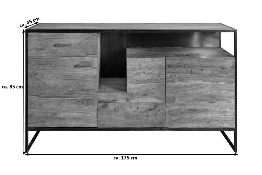 Sideboard Kommode 175 x 85 x 45 cm Akazienholz stonefarben SYDNEY itemprop=