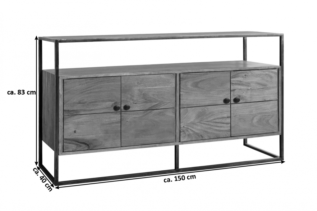 Sideboard Kommode 150 x 83 x 40 cm Akazienholz stonefarben SYDNEY itemprop=