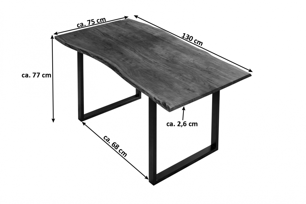 Esstisch Baumkante massiv Akazie nussbaumfarben 130 x 75 cm schwarz U-Gestell BILLY itemprop=