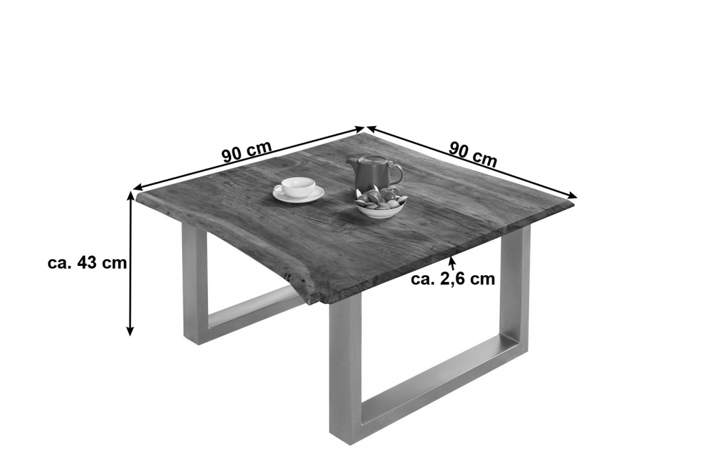 Couchtisch Baumkante massiv Akazie nussbaumfarben 90 x 90 cm silber BILLY itemprop=