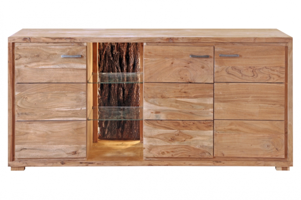 Sideboard Kommode 175 x 78 x 40 cm Akazienholz stonefarben KATI itemprop=