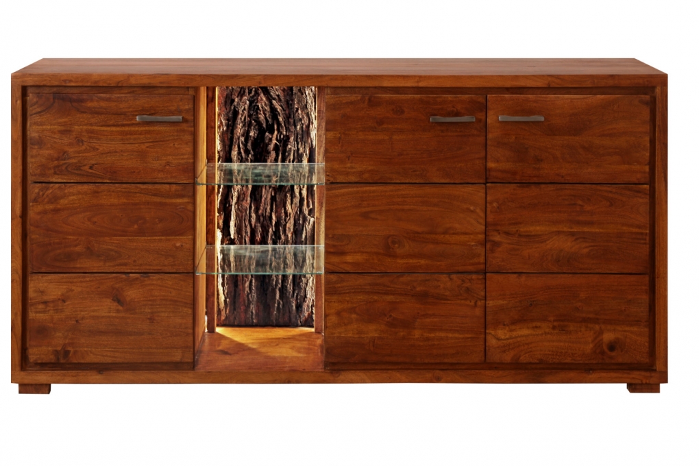 Sideboard Kommode 175 x 78 x 40 cm Akazienholz nougatfarben KATI itemprop=