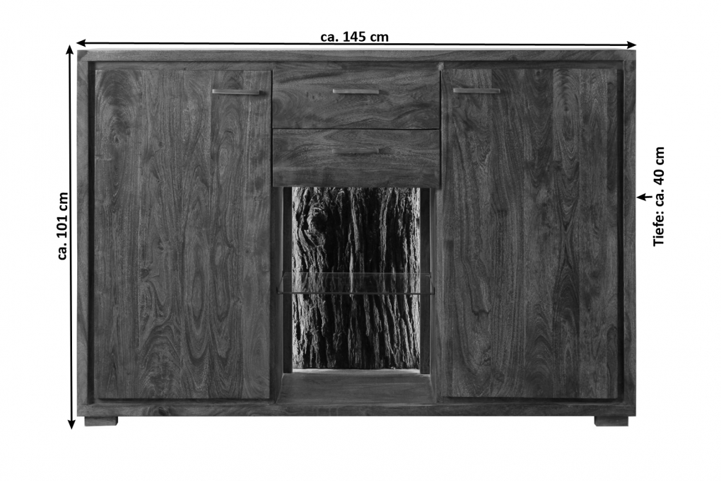 Highboard 145 x 101 x 40 cm Akazienholz massiv nougatfarben KATI itemprop=