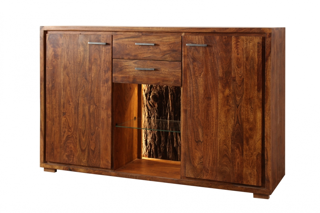 Highboard 145 x 101 x 40 cm Akazienholz massiv nougatfarben KATI itemprop=