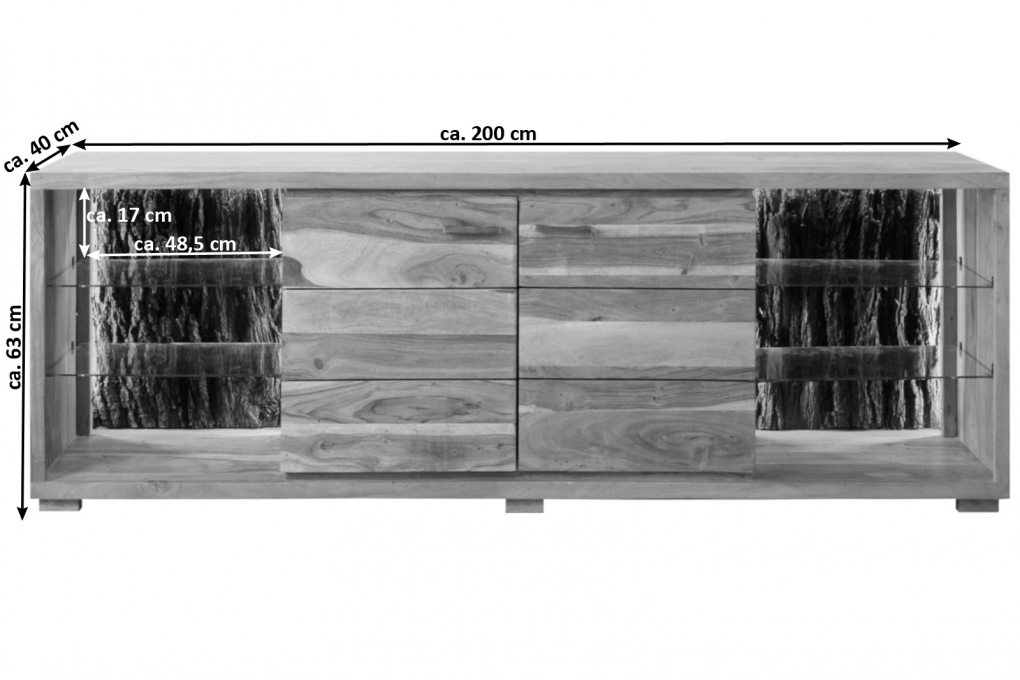 Lowboard TV-Board 200 x 63 x 40 cm Akazienholz stonefarben KATI itemprop=