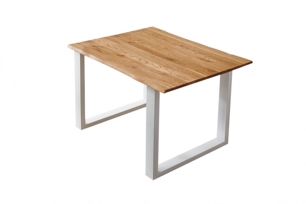  Esstisch Baumkante Massiv Wildeiche 80 x 80 weiß SESSA itemprop=
