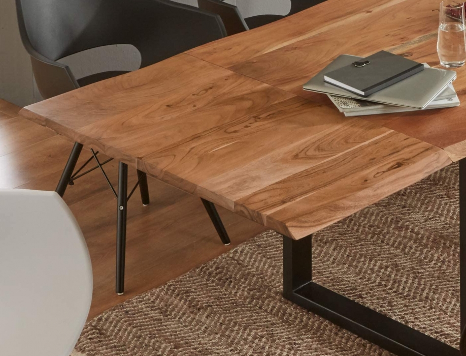  Esstisch Baumkante Akazie natur 140(220)x90 Ansteckplatten schwarz ADINA itemprop=