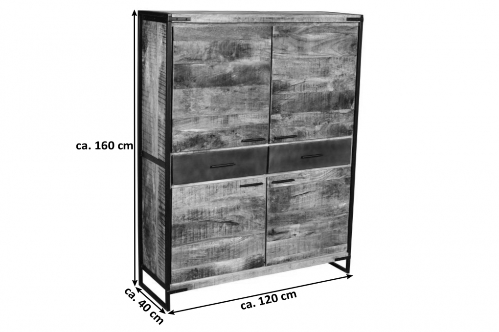 Highboard 120 x 160 x 40 cm Mangoholz massiv ARTA itemprop=