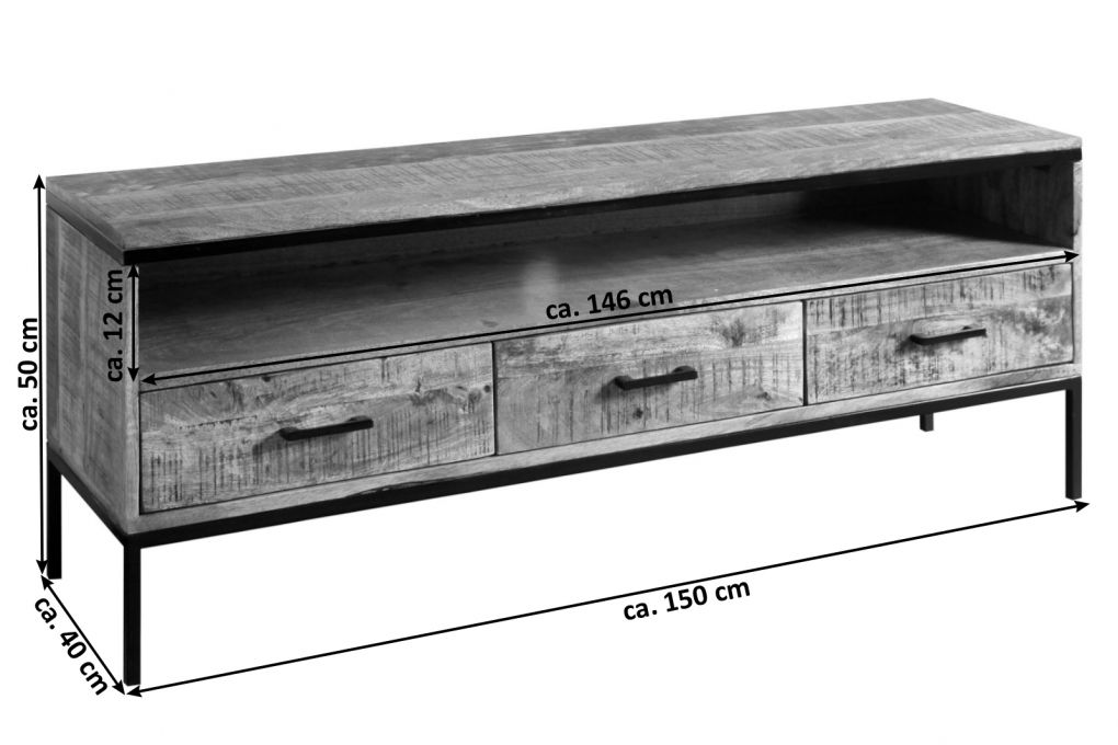 Lowboard TV-Board 150 x 50 x 40 cm Mangoholz massiv ARTA itemprop=
