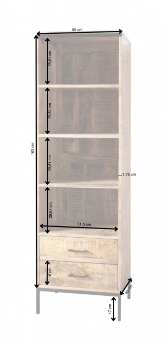 Regal Standregal 55x180x40 cm Mangoholz massiv ARTA itemprop=