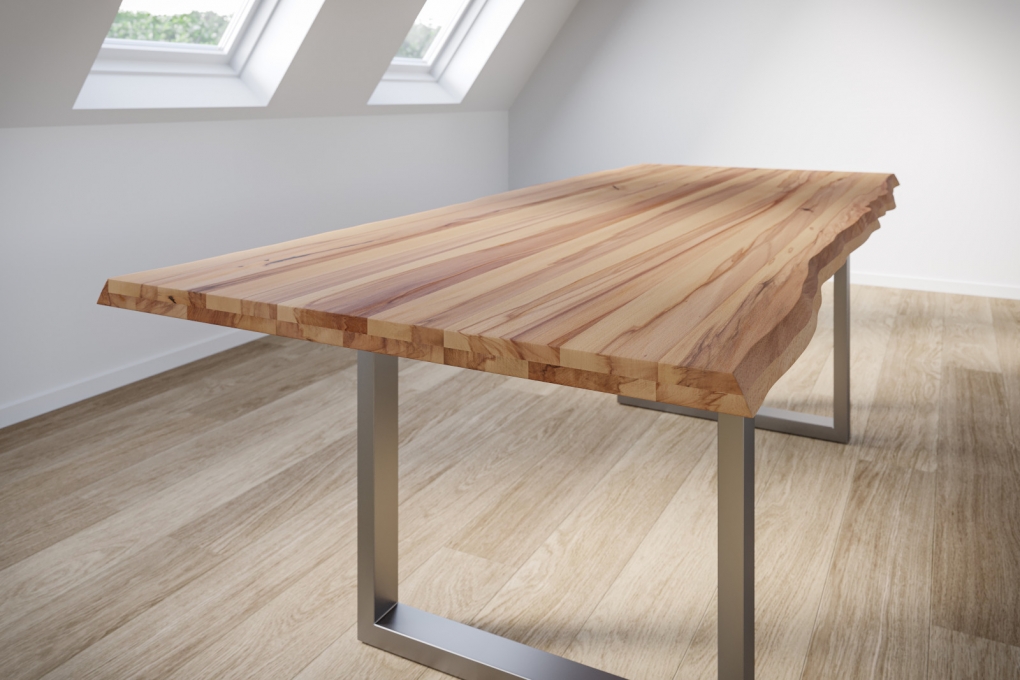  Esstisch Baumkante Massiv Wildbuche 240 x 100 silber U-Gestell ROMAN itemprop=