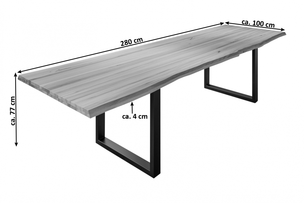 SAM® Esstisch Baumkante Massiv Wildbuche 280 x 100 mattschwarz U-Gestell ROMAN itemprop=